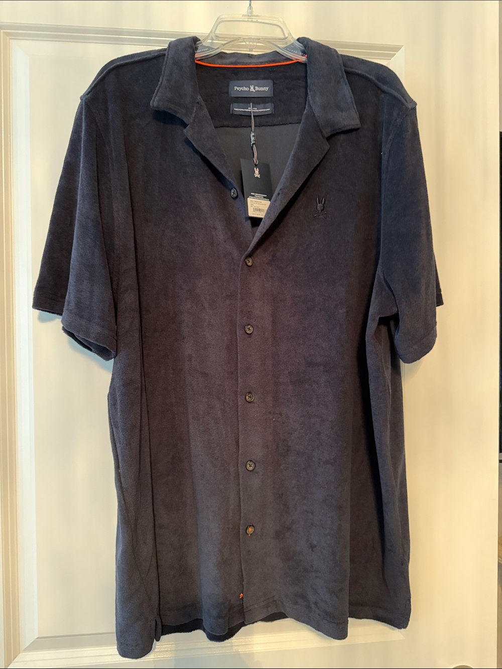 Psycho Bunny Navy Short-Sleeve Terry Button-Up Shirt NWT